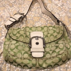 Lime green and white Coach purse